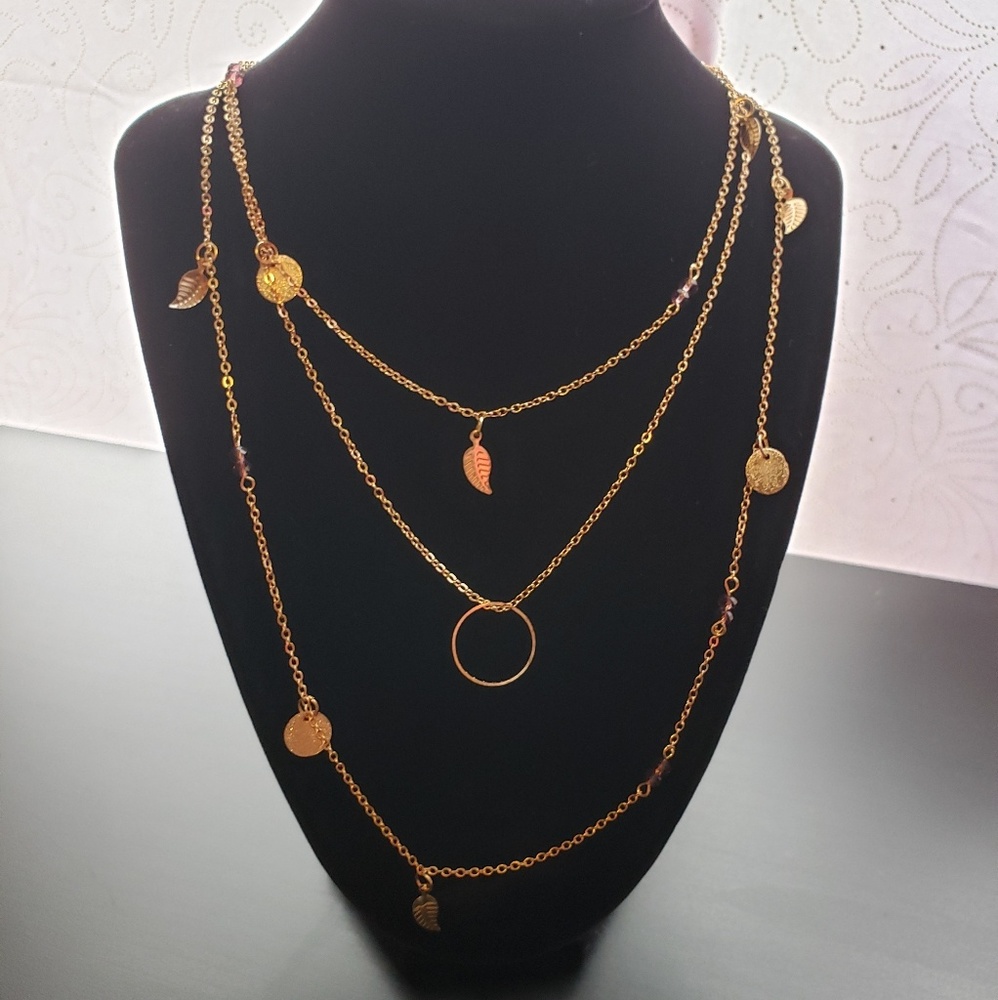 Leaf Coin Multi Layered necklace - Picture 2 of 3